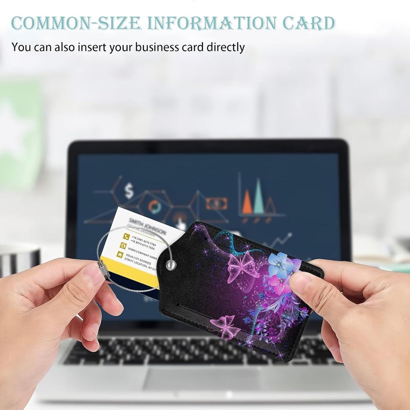 SKYDAWNY Luggage Tags for Suitcase,2 Pack Butterfly Luggage Tag Flowers Glowing Leather Privacy Cover ID Label with Stainless Steel Loop for Women Men Kids Girls Travel - Image 5